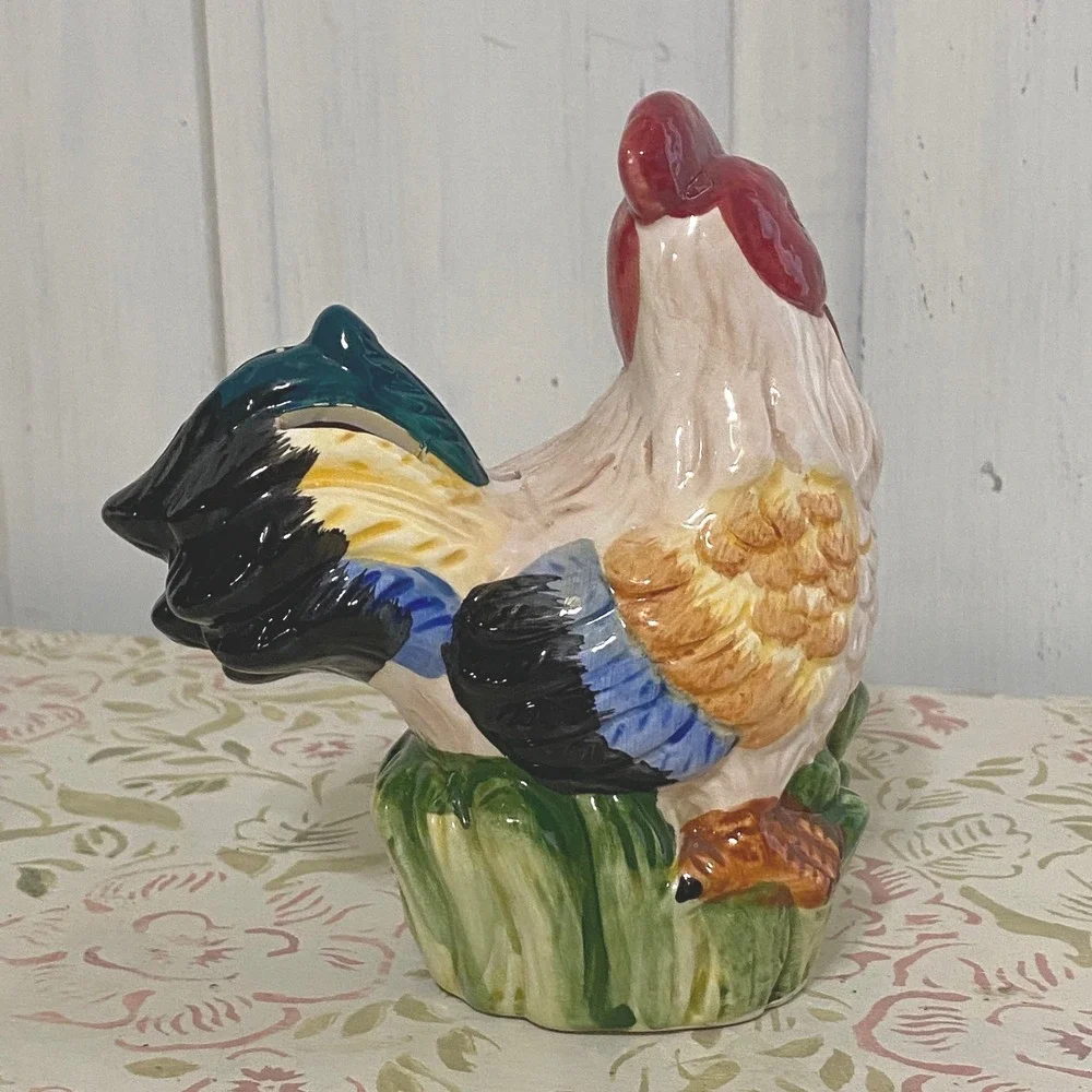 Rooster Bundle Alco Ceramic Small Utensil Holder 2 Resin Rooster Figurines VTG